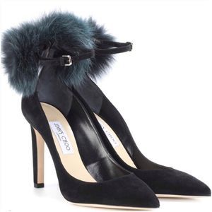 JIMMY CHOO Suede PomPom Heels